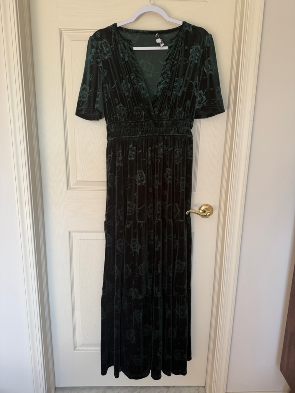 Baltic Born Dark Green Velvet Floral Maxi Dress
